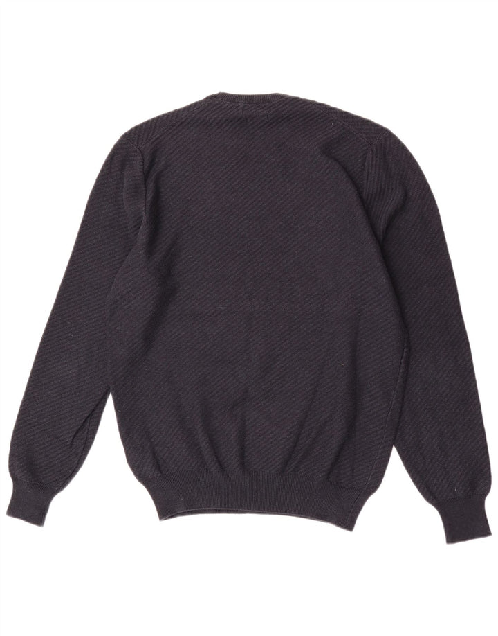 Massimo Dutti Herren-Pullover mit Rundhalsausschnitt, mittelmarineblaue Baumwolle