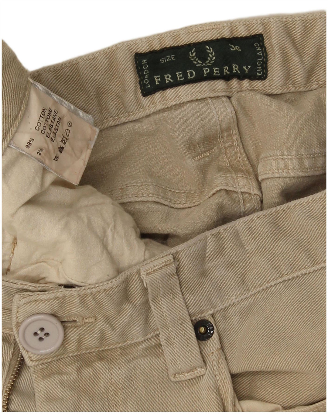 Fred Perry Herren Skinny Jeans W36 L32 Beige Baumwolle