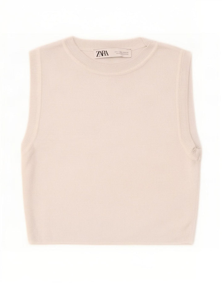 Zara Damen Crop Vest Top UK 12 Mittelgraue Viskose