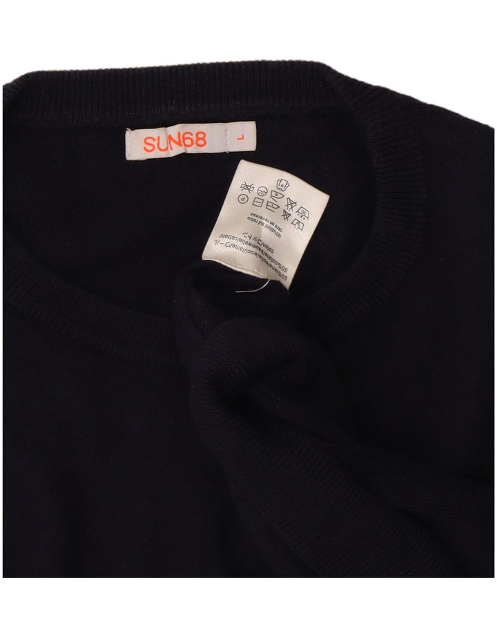 Sun68 Herren-Pullover mit Rundhalsausschnitt, groß, marineblaue Wolle