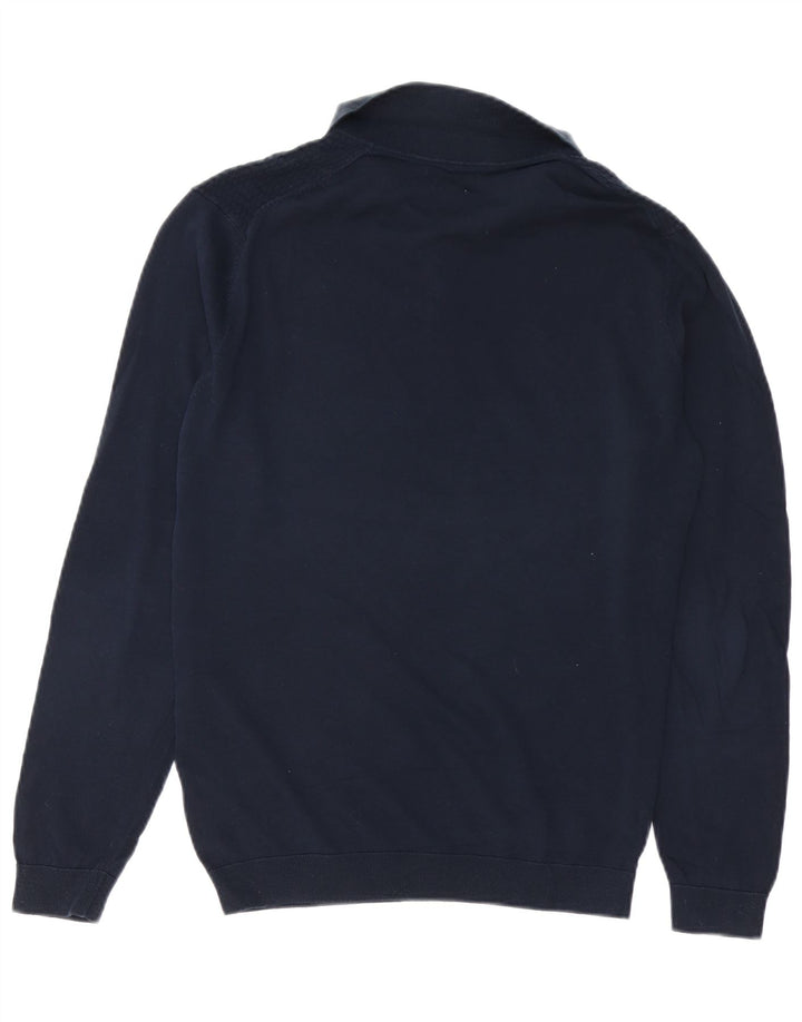 MASSIMO DUTTI Herren-Pullover mit Polokragen, mittelmarineblaue Baumwolle