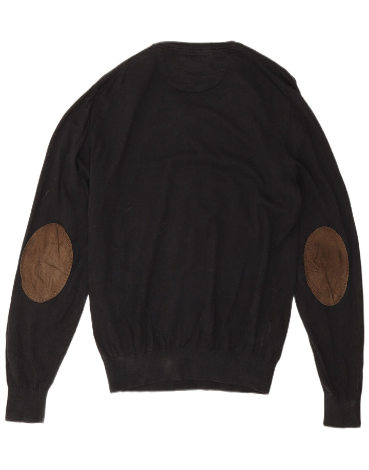 Massimo Dutti Herren-Pullover mit V-Ausschnitt, XL, schwarze Baumwolle