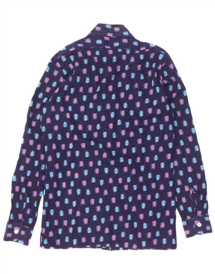 Vintage Herren Hemd mit abstraktem Muster, Größe 37, kleine marineblaue Baumwolle