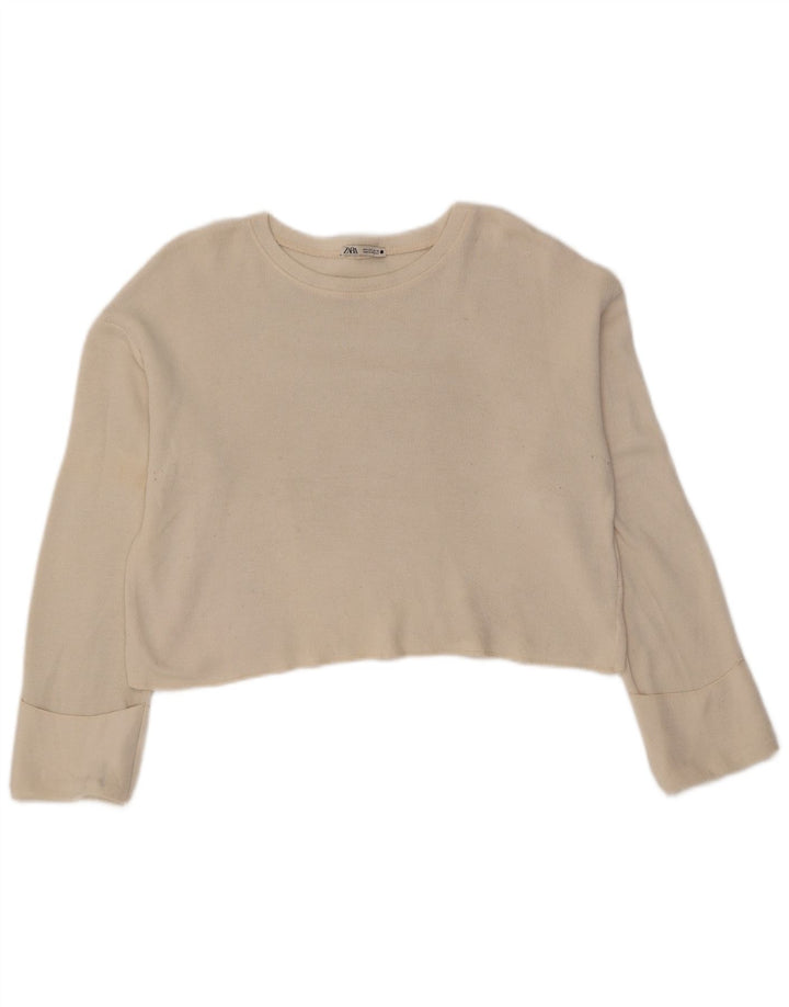 Zara Damen Crop Oversized Top Langarm UK 10 Small Weiße Viskose