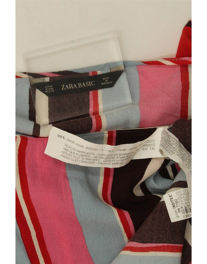 Zara Damen Crop Langarm-Blusenoberteil UK 14 Medium Mehrfarbig gestreift