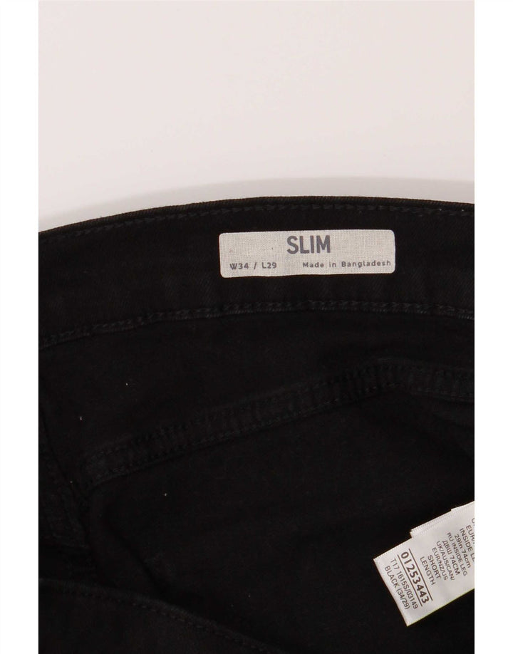 Marks & Spencer Slim-Jeans für Herren, W34, L29, schwarze Baumwolle