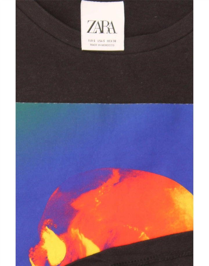 Zara Herren T-Shirt mit Grafik, Größe S, Schwarz