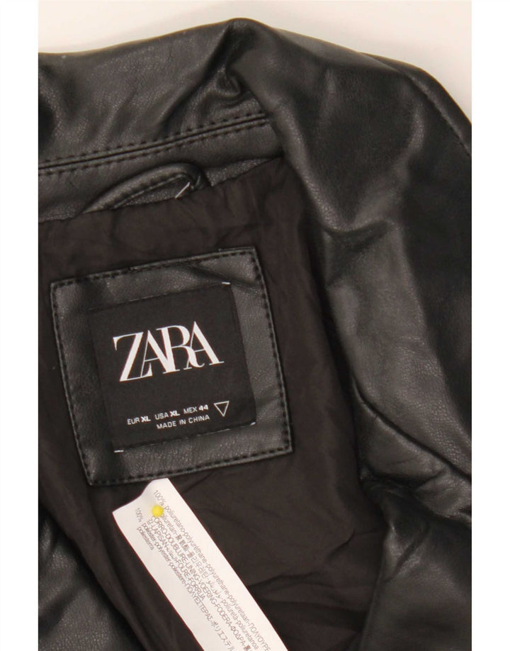 Zara Herren Kunstleder Bikerjacke UK 42 XL Schwarz Polyurethan