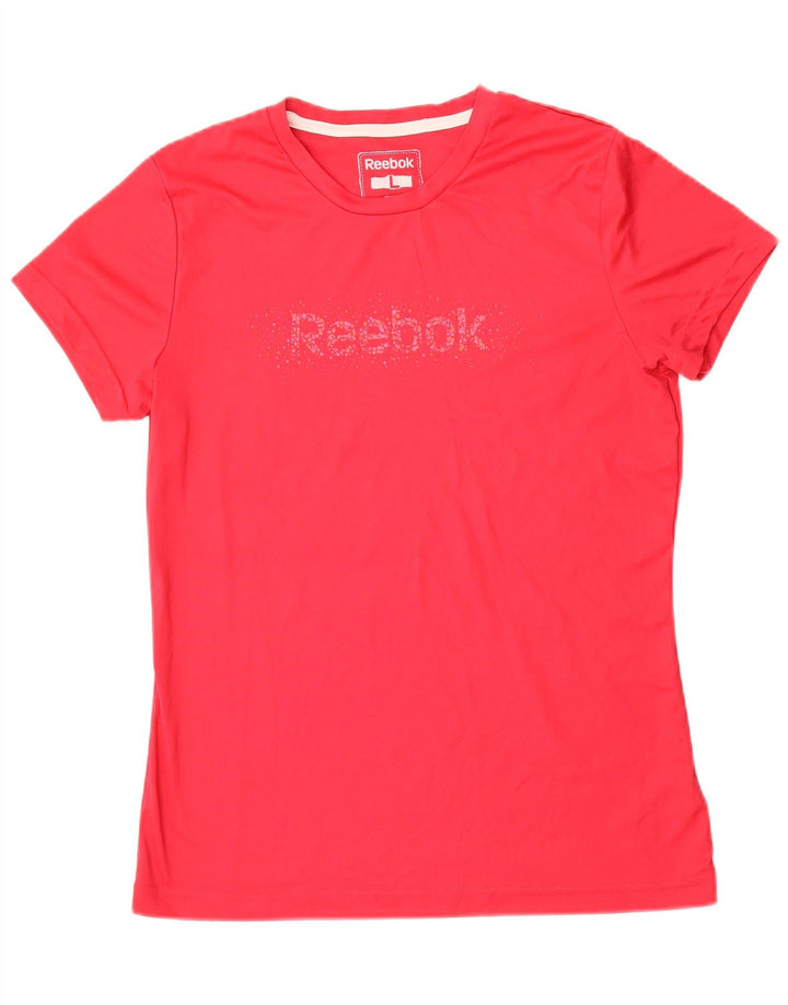 Reebok Damen Graphic T-Shirt Top UK 14 Large Rosa Polyester