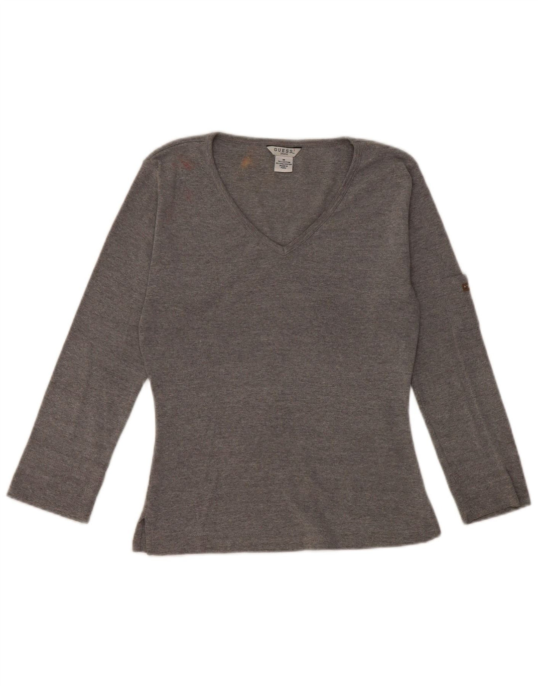 Guess Damen Crop Top Langarm UK 12 Mittelgraue Baumwolle