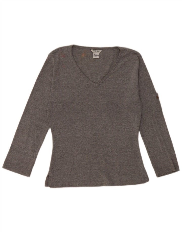 Guess Damen Crop Top Langarm UK 12 Mittelgraue Baumwolle