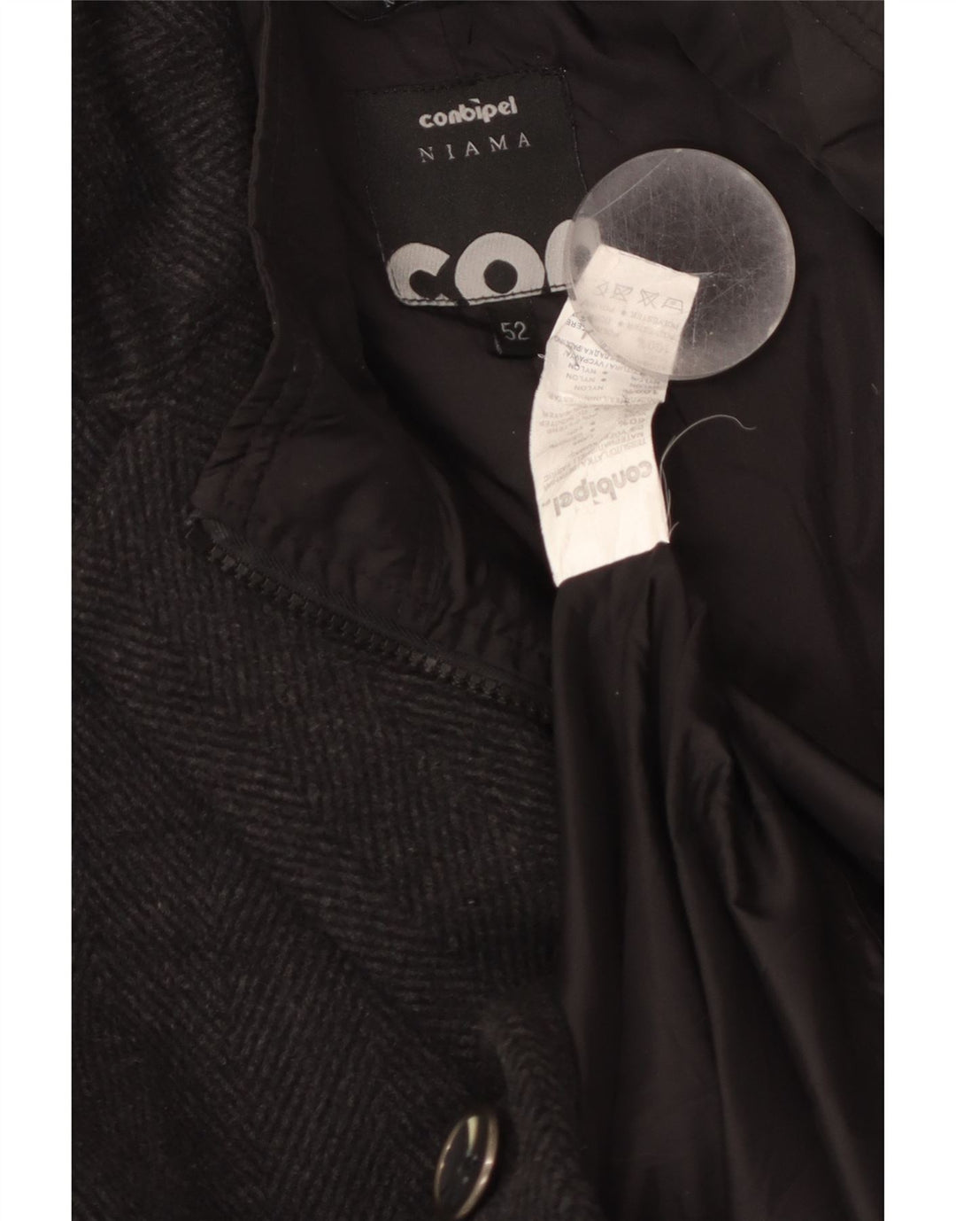 CONBIPEL Herren Niama Mantel IT 52 Große schwarze Wolle mit Fischgrätenmuster