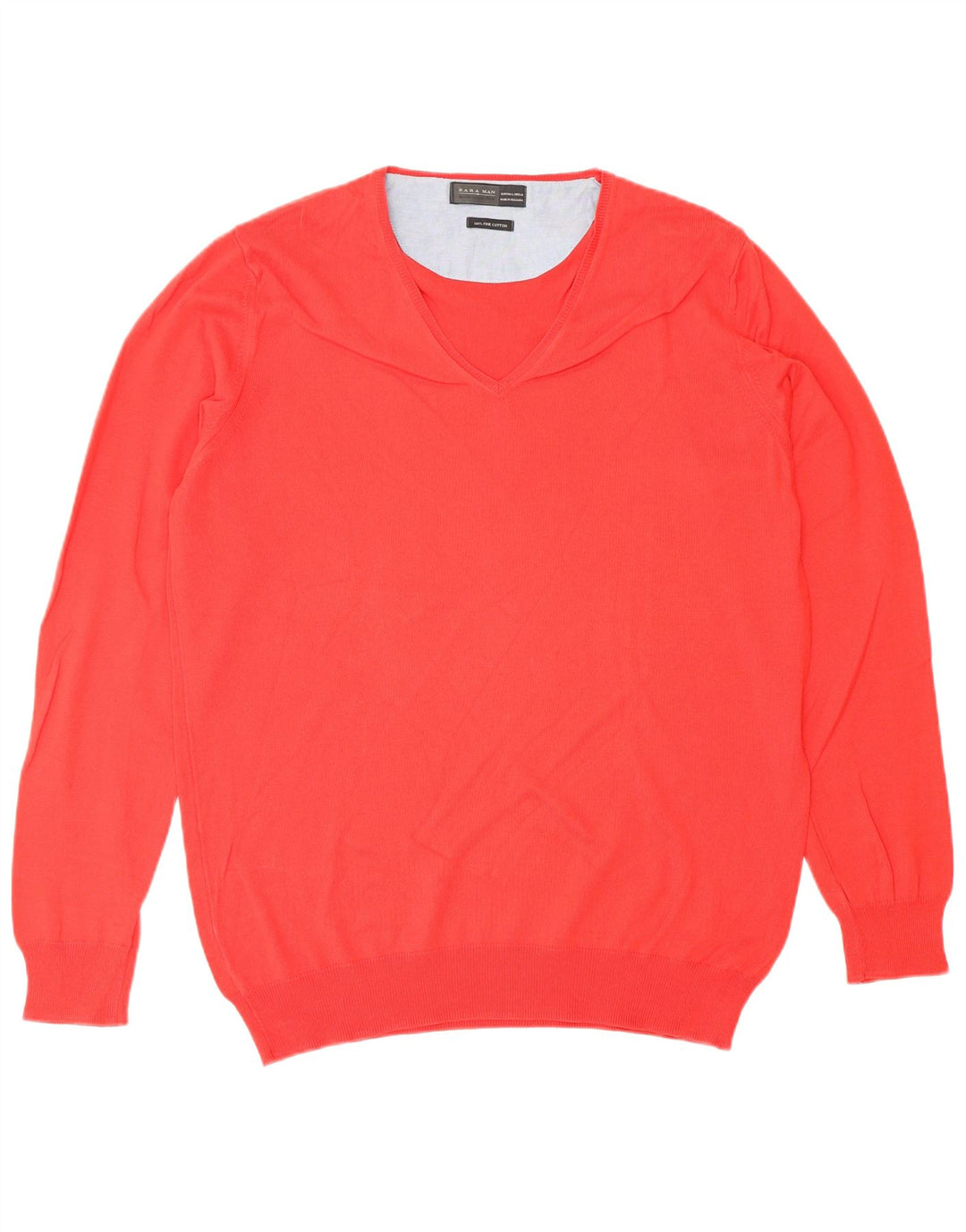 ZARA Herren-Pullover mit V-Ausschnitt, groß, rote Baumwolle