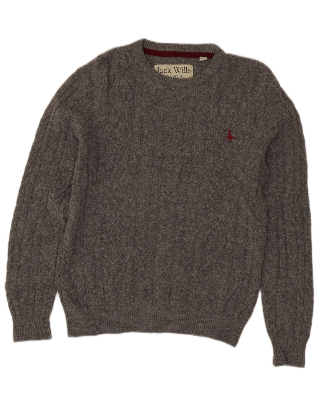 Jack Wills Herren-Pullover mit Rundhalsausschnitt, Größe S, Grau, Merinowolle