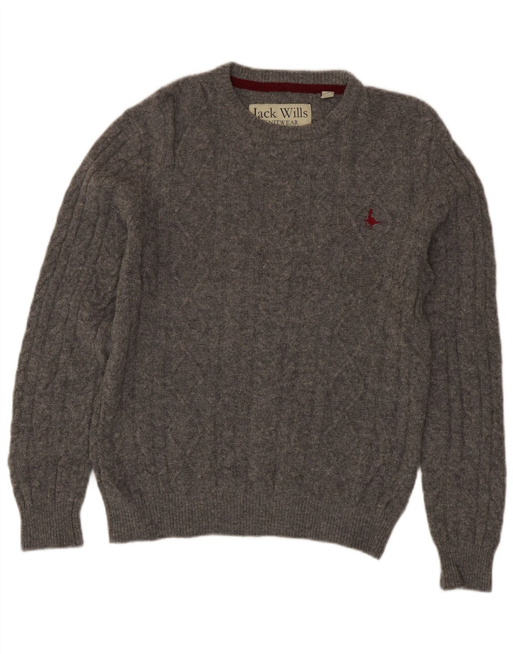 Jack Wills Herren-Pullover mit Rundhalsausschnitt, Größe S, Grau, Merinowolle