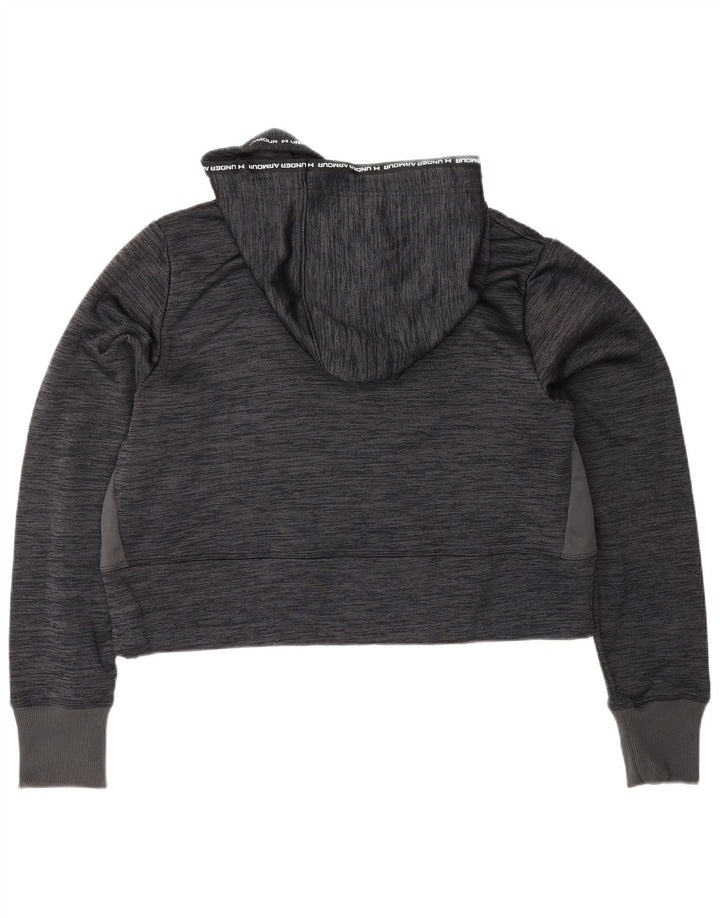 UNDER ARMOUR Damen Crop Hoodie Pullover UK 14 Mittelgrau meliertes Polyester