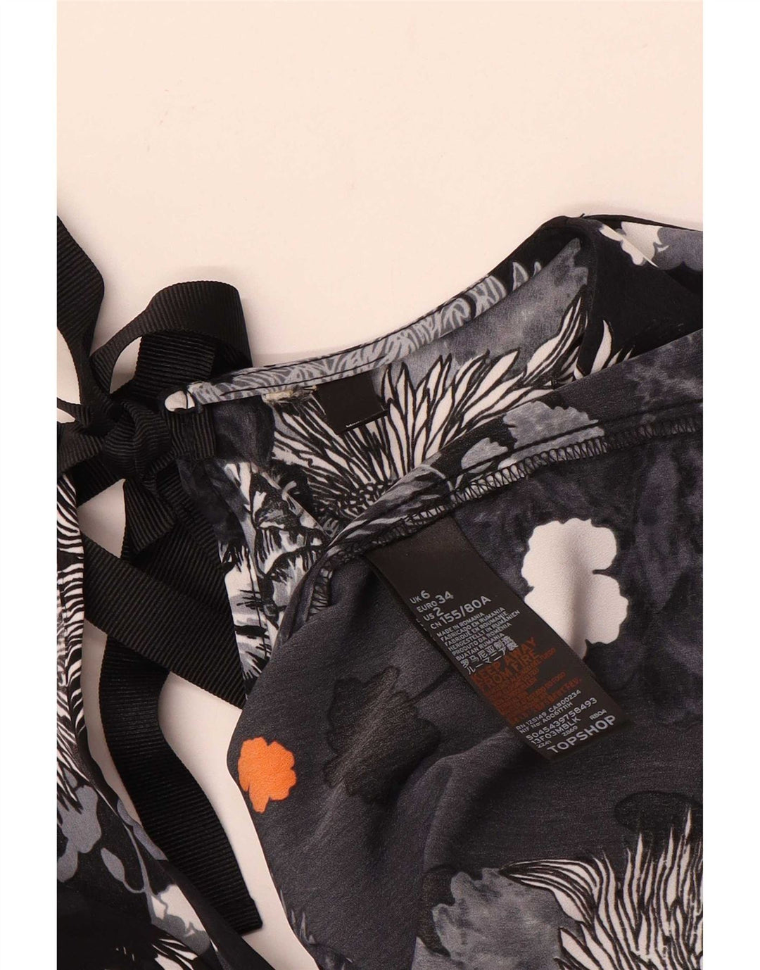 Topshop Damen-Blusenoberteil in Übergröße, Gr. 6, XS, Schwarz, Blumenmuster, Polyester