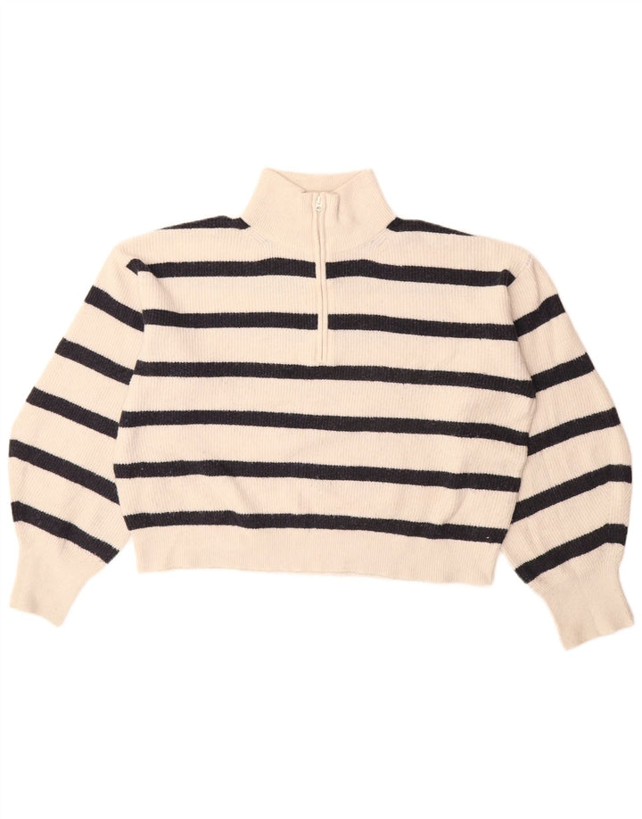 FRENCH CONNECTION Damen Crop Zip Neck Pullover Pullover UK 10 Small Weiß