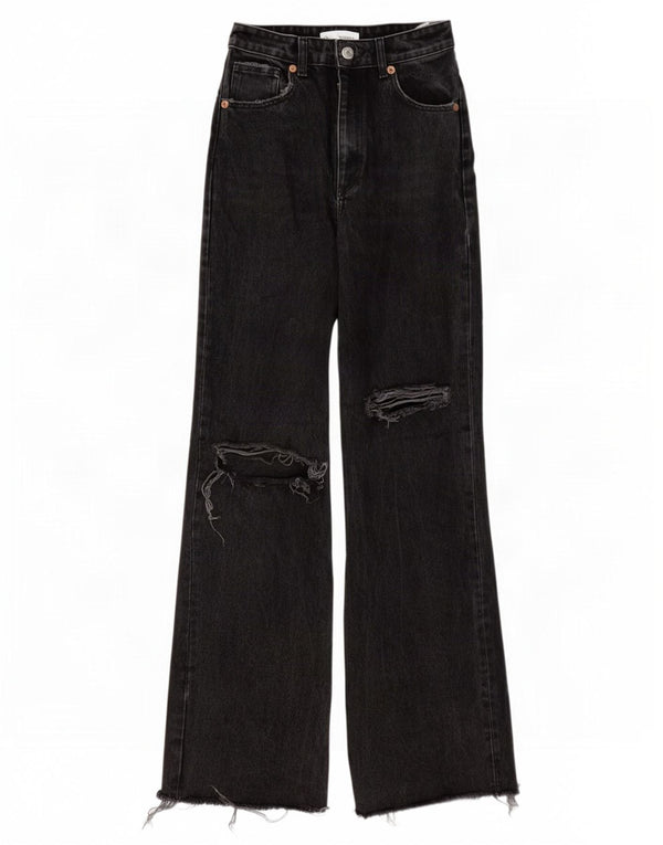 Zara Damen High Rise Distressed Wide Leg Jeans EU 38 Small W28 L33 Grau