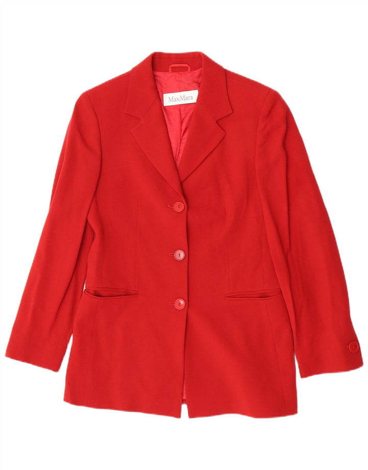 Max Mara Damen-Blazerjacke mit 3 Knöpfen, UK 8, kleine rote Wolle