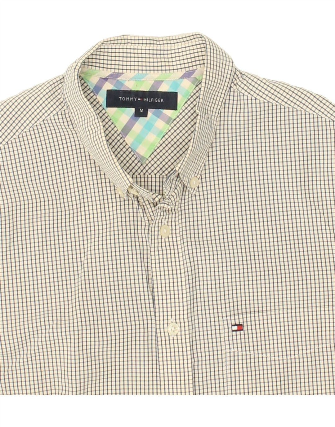 TOMMY HILFIGER Mens Shirt Medium Off White Check Cotton Vintage Tommy Hilfiger and Second-Hand Tommy Hilfiger from Messina Hembry 