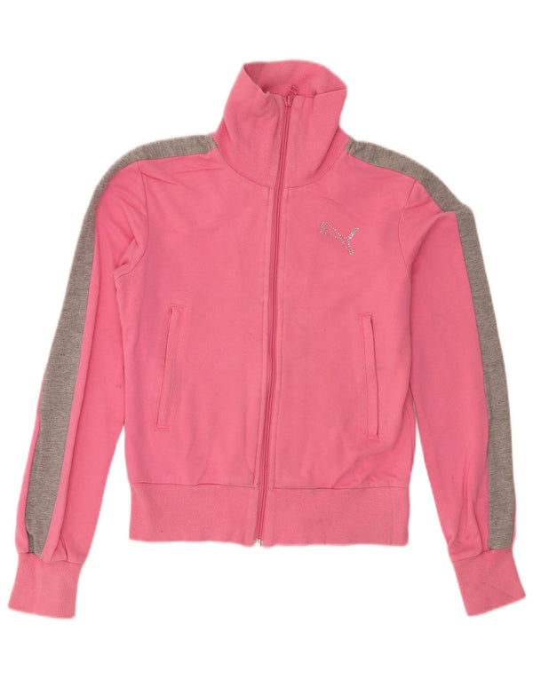 Puma Womens Crop Trainingsanzug Top Jacke UK 8 Small Rosa Colourblock Baumwolle