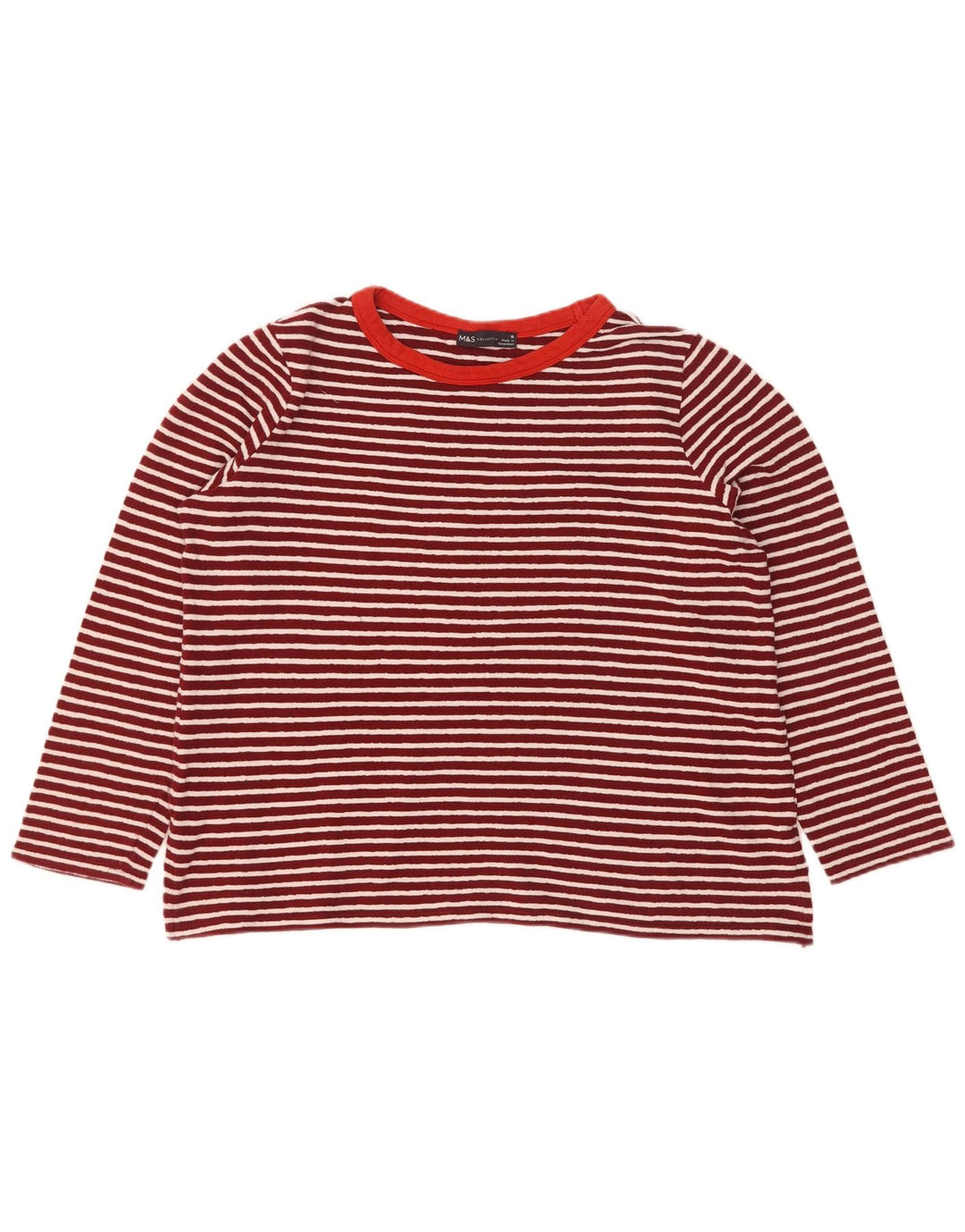 Marks & Spencer Damen Top Langarm UK 16 Große rot gestreifte Baumwolle