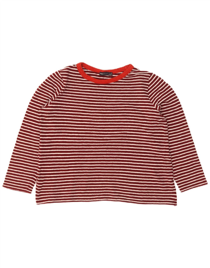 Marks & Spencer Damen Top Langarm UK 16 Große rot gestreifte Baumwolle