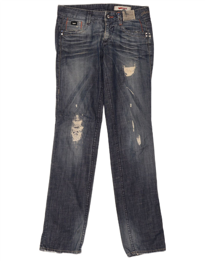 Gas Damen Distressed Straight Jeans W27 L34 Blaue Baumwolle