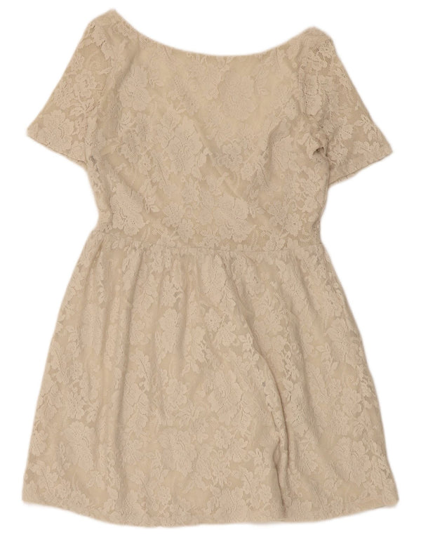 Zara Damen-Spitzen-A-Linien-Kleid, UK 12, mittelbeigefarbenes, geblümtes Polyamid