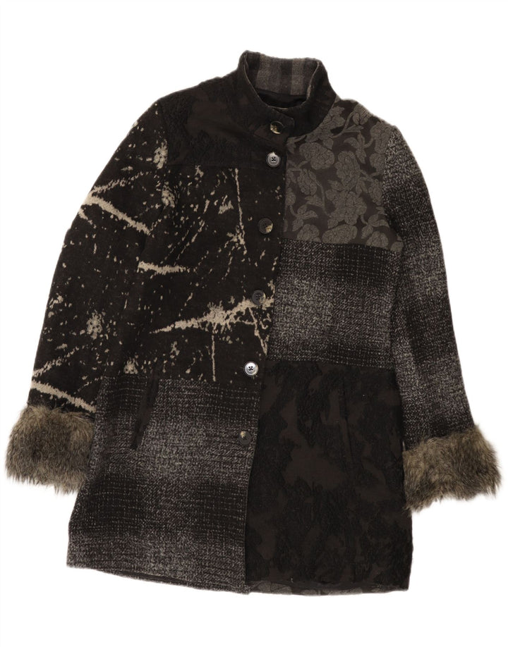 Desigual Damen Mantel EU 44 XL Graues Patchwork-Polyester