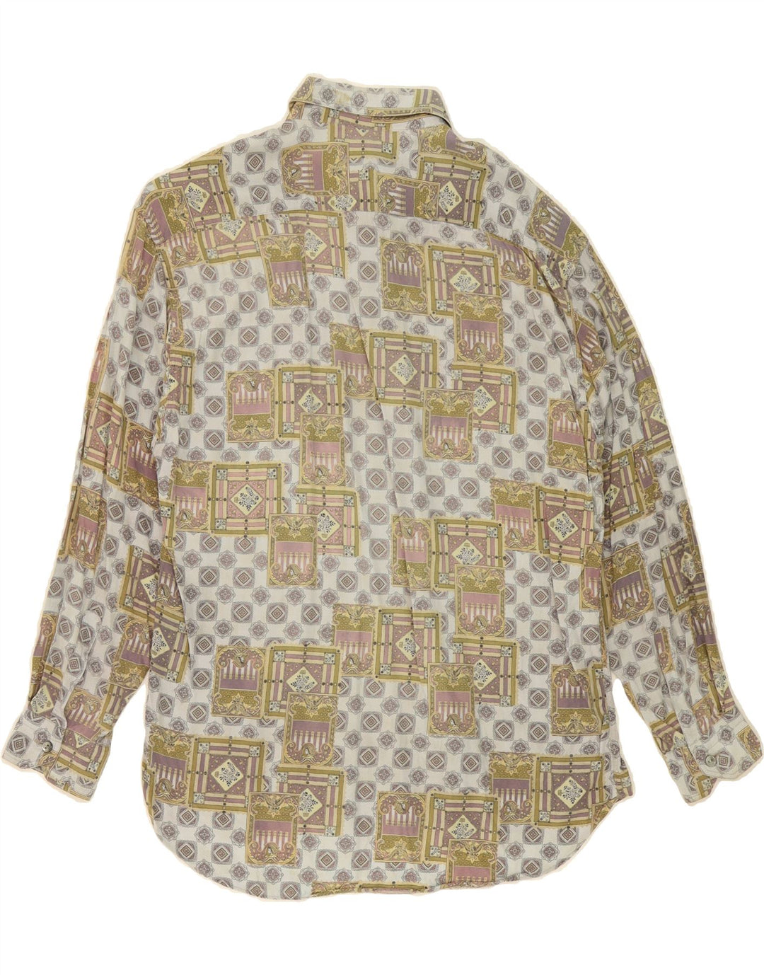 VINTAGE Mens Shirt Large Grey Patchwork Viscose Vintage Vintage and Second-Hand Vintage from Messina Hembry 