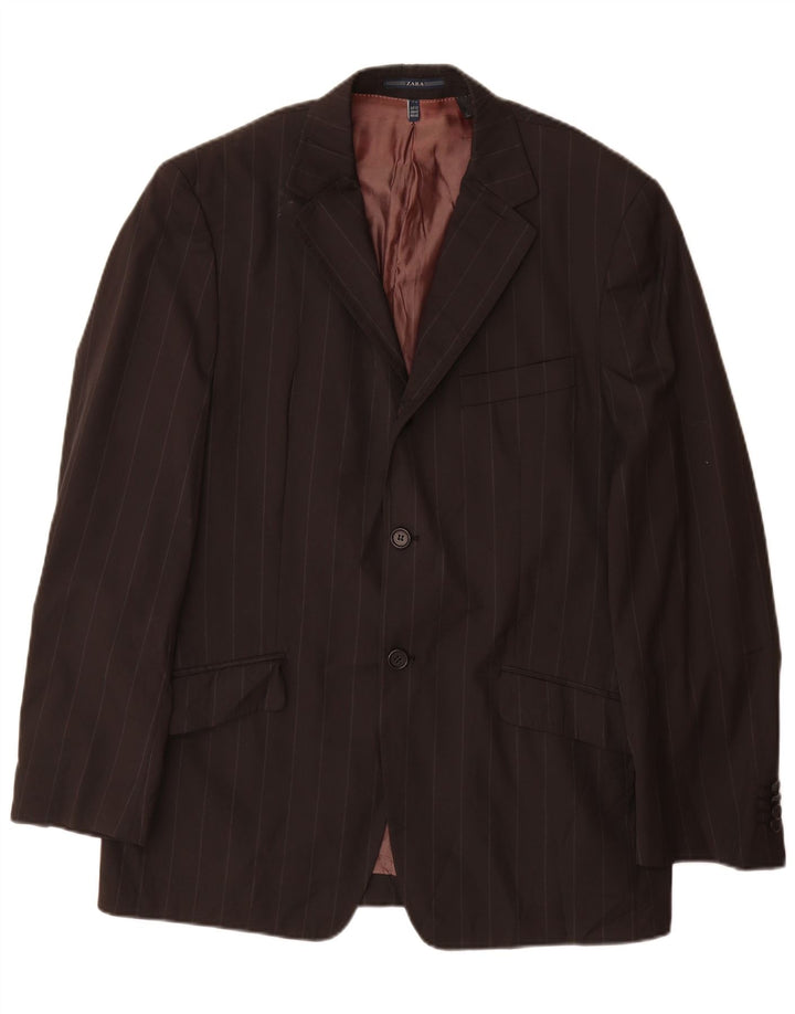 Zara Herren-Blazer mit 2 Knöpfen, EU 52, große schwarz gestreifte Wolle