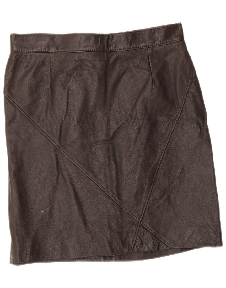 Vintage Damen Mini Lederrock IT 46 Groß W28 Braunes Leder