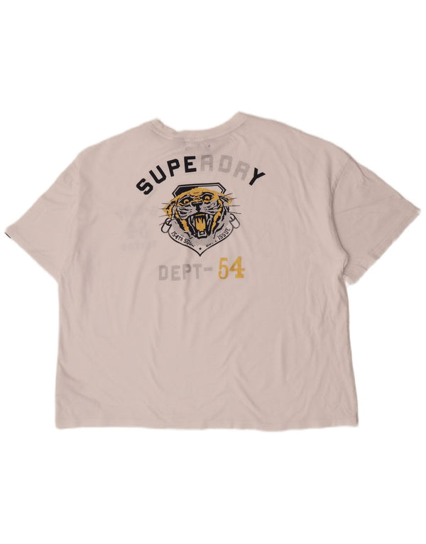 Superdry Damen Crop Oversize Graphic T-Shirt Top UK 16 Large Weiße Baumwolle