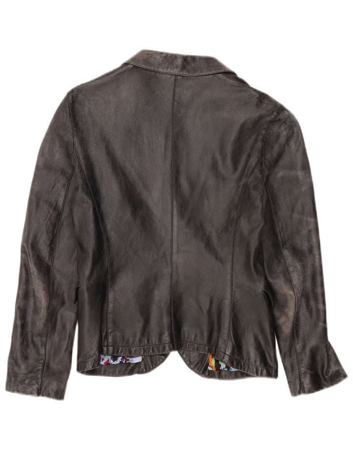 Santacroce Damen-Blazer aus Leder mit 2 Knöpfen, Gr. 10, Schwarz