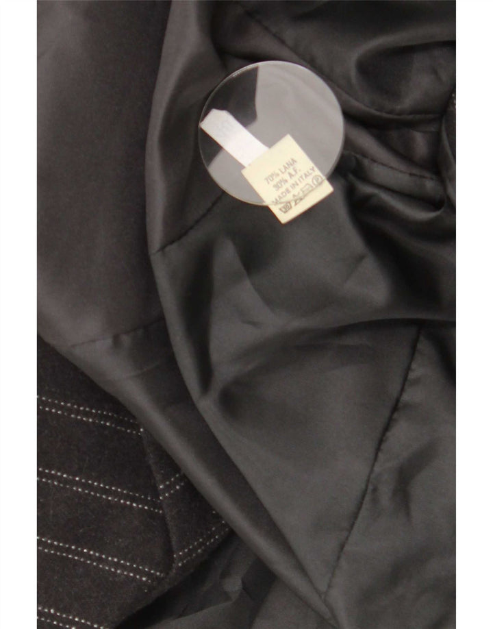 Vintage Damen Zweireihige Blazerjacke IT 48 XL Schwarz gestreifte Wolle