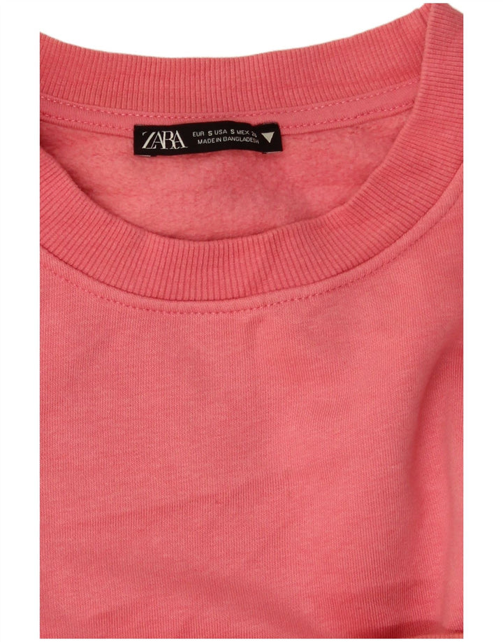 Zara Damen Crop Oversized Sweatshirt Pullover UK 10 Small Pink