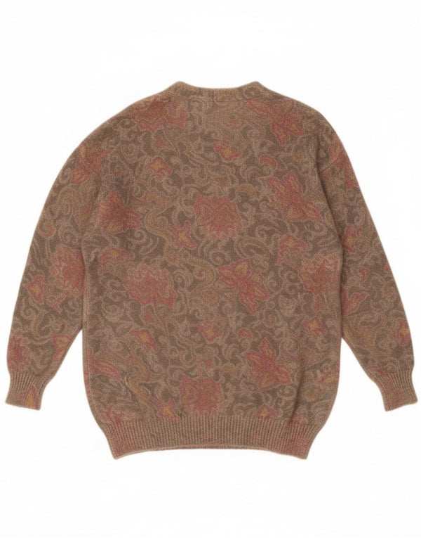 Vintage Damen Cardigan Pullover UK 18 XL Beige Floral Mohair