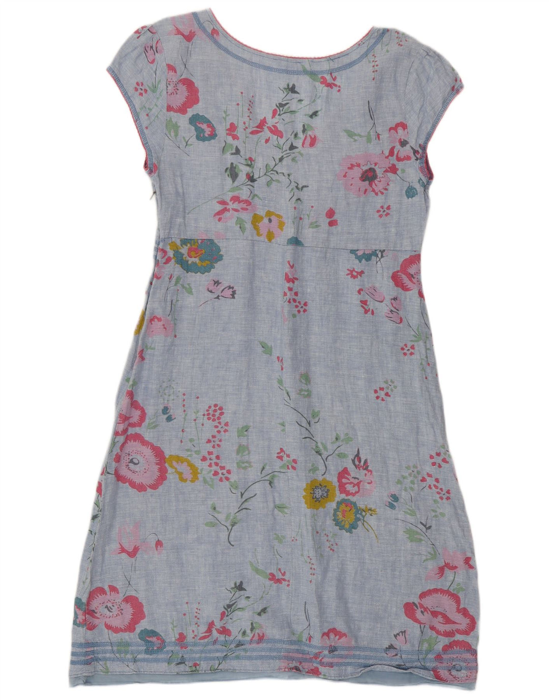 White Stuff Damen-A-Linien-Kleid, UK-Größe 44, mittelblaues, geblümtes Leinen
