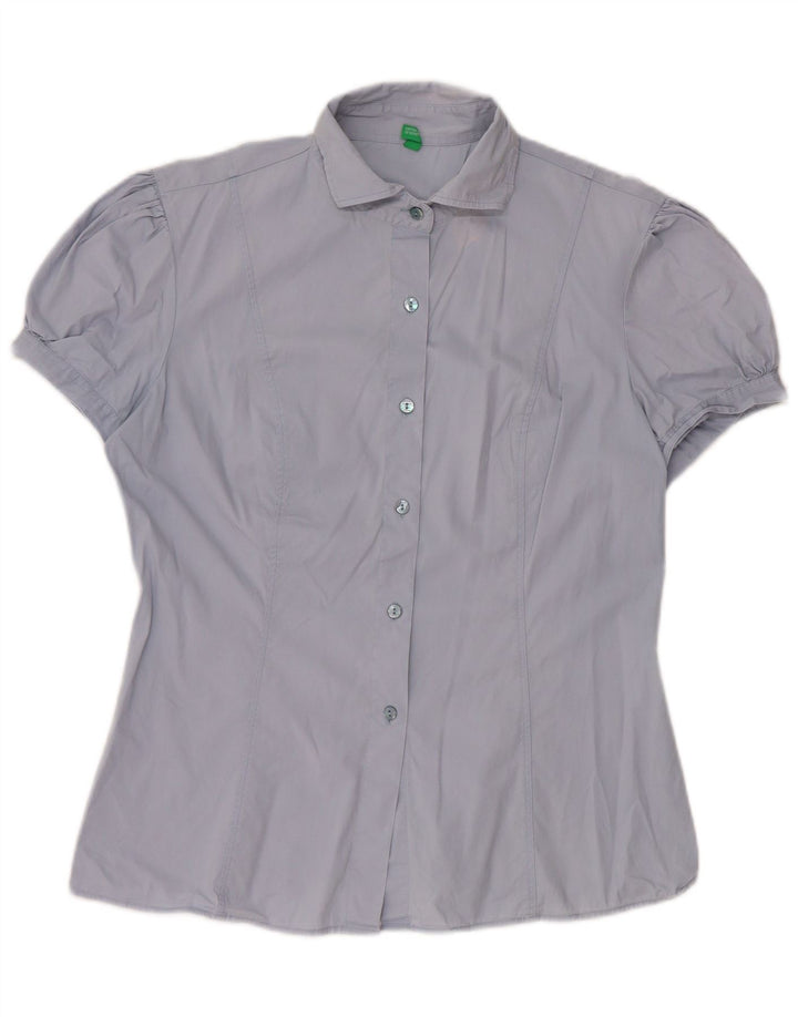Benetton Damen Kurzarmhemd UK 12 Mittelblau
