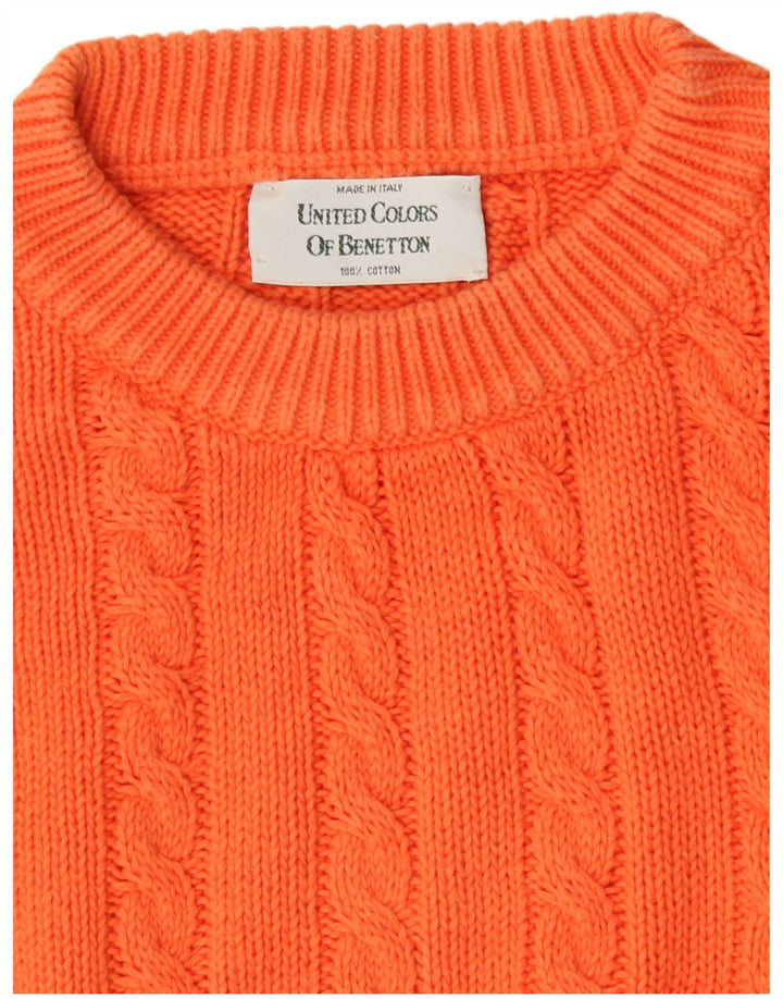 Benetton Damen-Pullover mit Rundhalsausschnitt, UK 14, mittelorange Baumwolle