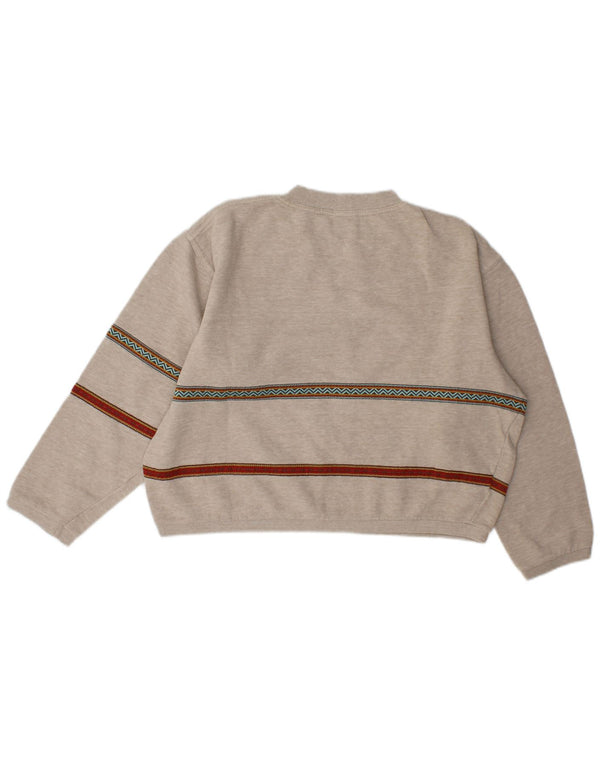 Stefanel Damen Crop Graphic Sweatshirt Pullover UK 14 Mittelgrau gestreift