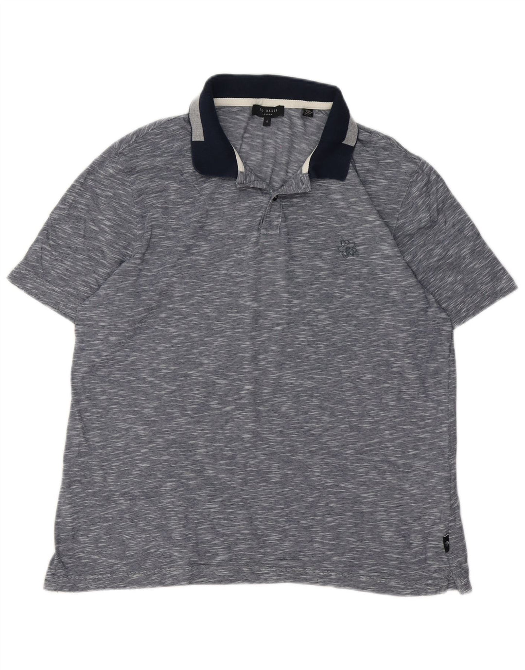 Ted Baker Herren-Poloshirt, Größe 4, groß, marineblau gesprenkelte Baumwolle