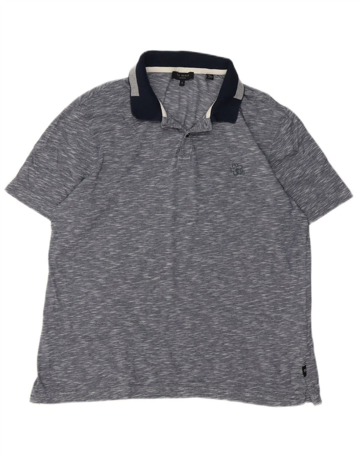 Ted Baker Herren-Poloshirt, Größe 4, groß, marineblau gesprenkelte Baumwolle