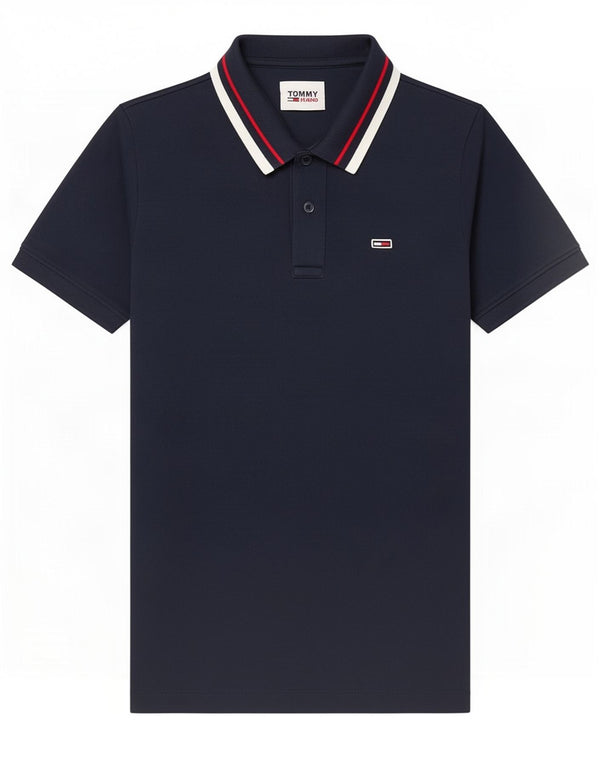 Tommy Hilfiger Herren-Poloshirt, klein, marineblau, gestreift, Baumwolle