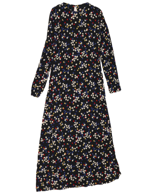 Zara Damen Langarm-Maxikleid UK 12 Mittelschwarz gefleckte Viskose
