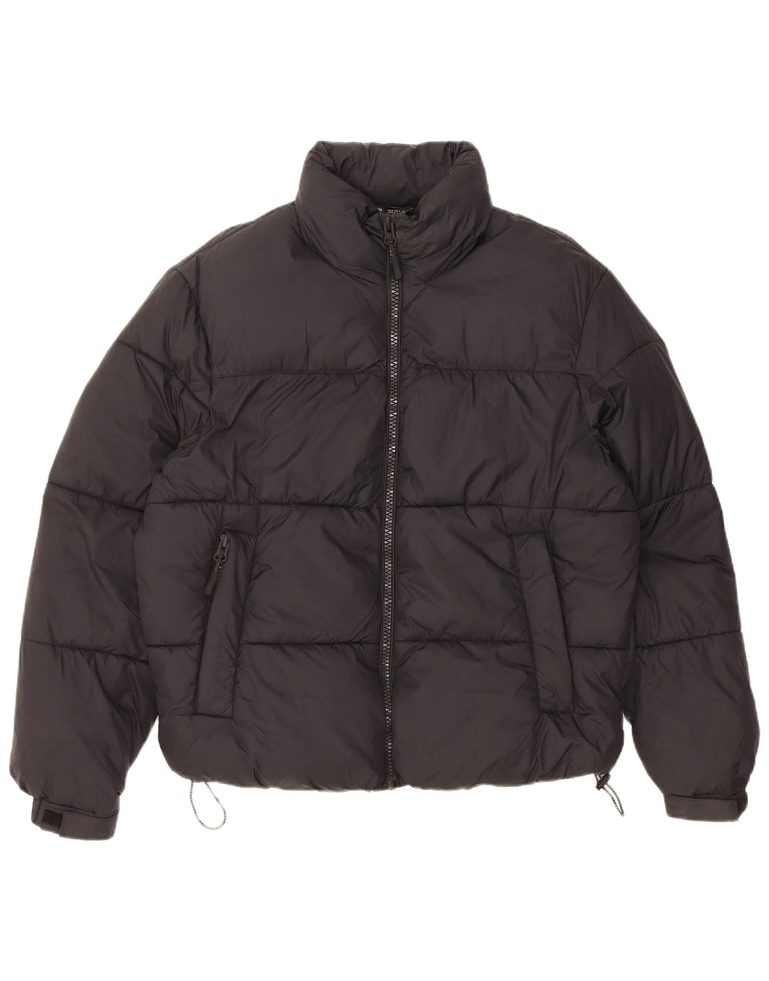 Zara Damen Übergroße wattierte Jacke UK 10 Small Schwarzes Nylon