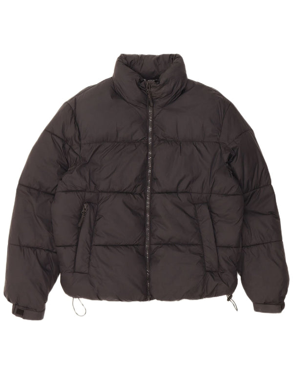 Zara Damen Übergroße wattierte Jacke UK 10 Small Schwarzes Nylon