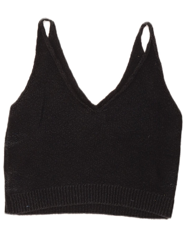 Zara Damen Crop Ärmelloses Strickblusenoberteil UK 12 Mittelgraue Viskose